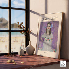 Gustav Klimt Mäda Primavesi Portrait Poster 1903 - Vienna Secession Art Print Wall Decor displayed in a sunlit room.