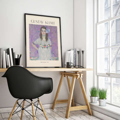 Gustav Klimt Mäda Primavesi Portrait Poster 1903 - Vienna Secession Art Print Wall Decor displayed in an elegant office setting.