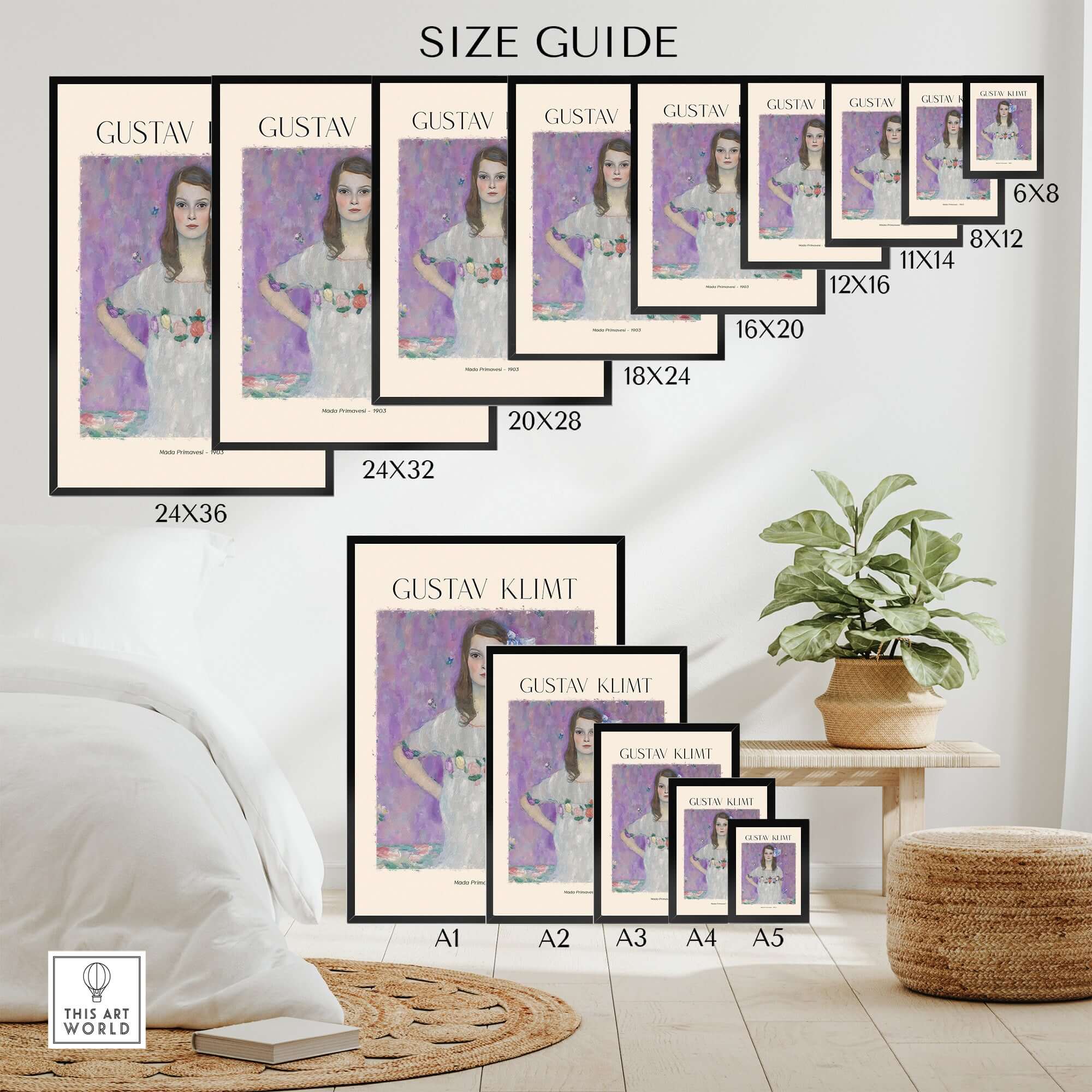 Gustav Klimt Mäda Primavesi Portrait Poster 1903 - Vienna Secession Art Print Wall Decor size guide and display options