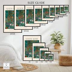Size guide for Gustav Klimt Art Print - Farm Garden with Sunflowers 1907 - Art Nouveau Landscape Poster Wall Decor.