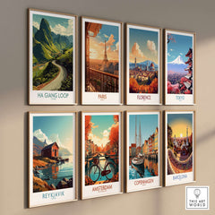 Vietnam Ha Giang Loop Curve Poster Mountain Peak Print Travel Landscape Wall Art Road displayed in a gallery wall arrangement.