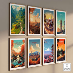 Ha Giang Loop Vietnam Valley Village Travel Print Motorbikes Poster Mountain Scenery art collection on wall