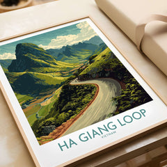 Vietnam Ha Giang Loop Curve Poster Mountain Peak Print Travel Landscape Wall Art Road showcasing a scenic winding mountain road.