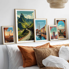 Ha Giang Loop Vietnam Mountain Road Travel Poster Print Landscape Wall Art displayed in a cozy home setting.