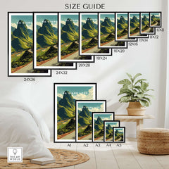 Ha Giang Loop Vietnam Mountain Road Travel Poster Print Landscape Wall Art Size Guide with various frame options.