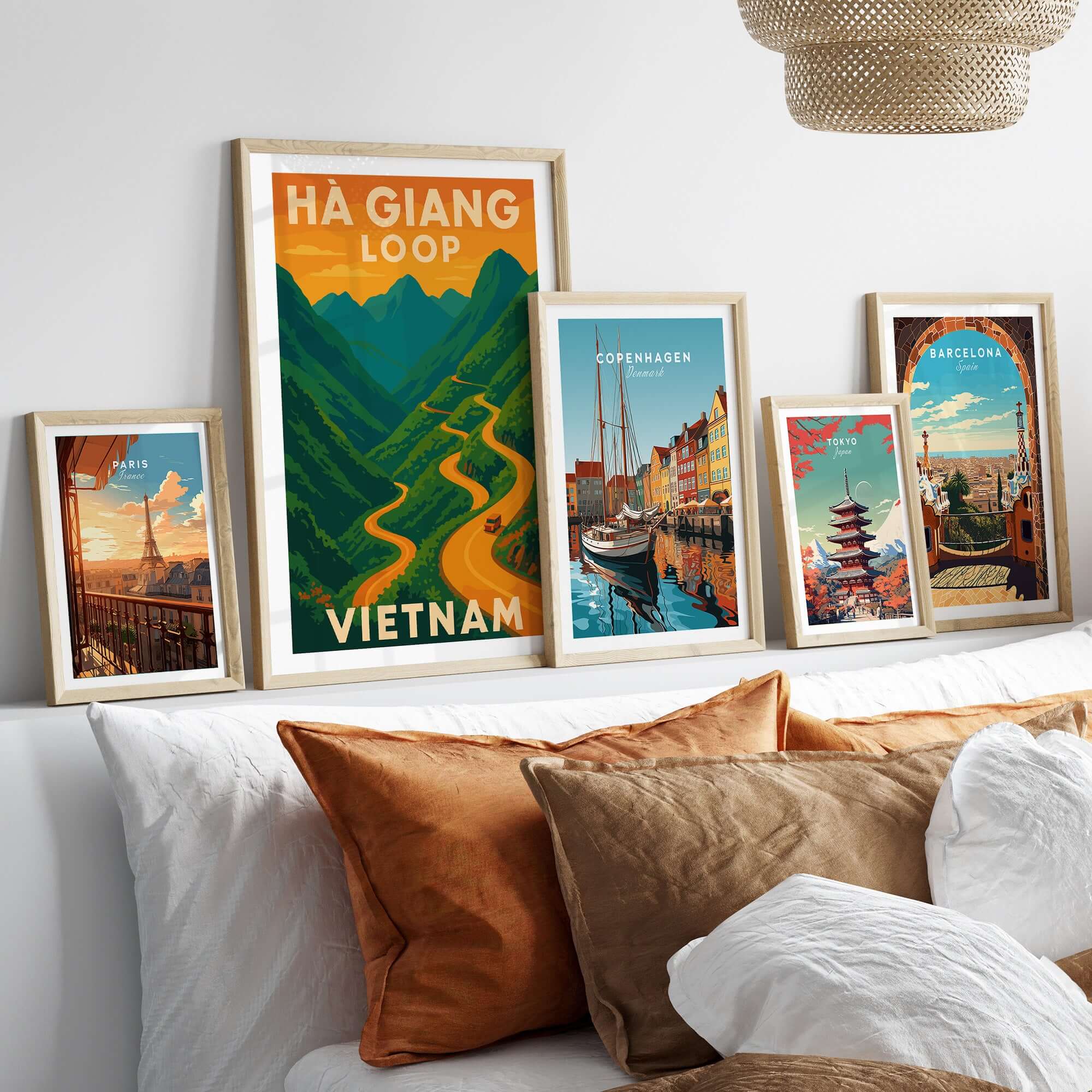Ha Giang Loop Vietnam Poster Winding Road Sunset Print Travel Landscape Wall Art Decor displayed in a cozy room setting