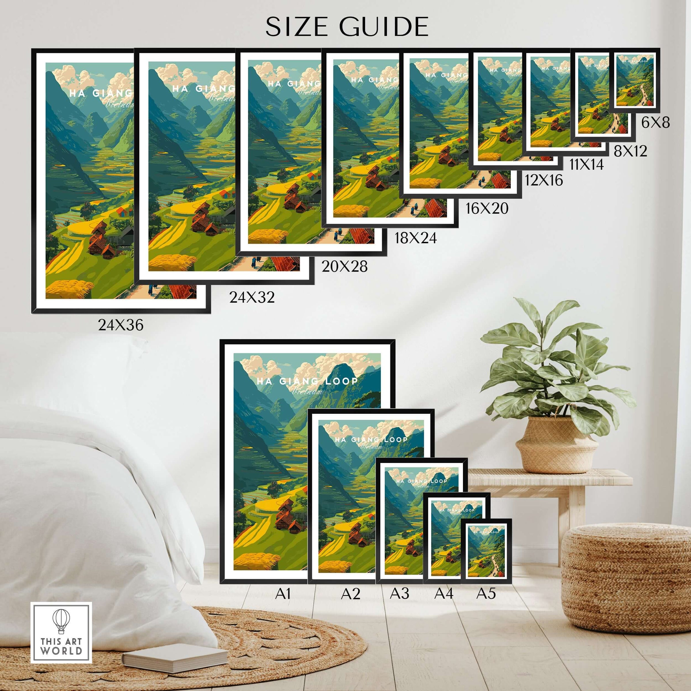 Ha Giang Loop Vietnam Valley Village Travel Print Motorbikes Poster Mountain Scenery Size Guide