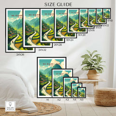 Ha Giang Loop Vietnam Travel Poster Rice Terraces Print Motorbike Landscape Art size guide framed prints