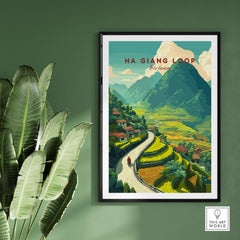 Ha Giang Loop Vietnam Travel Poster Rice Terraces Print Motorbike Landscape Art