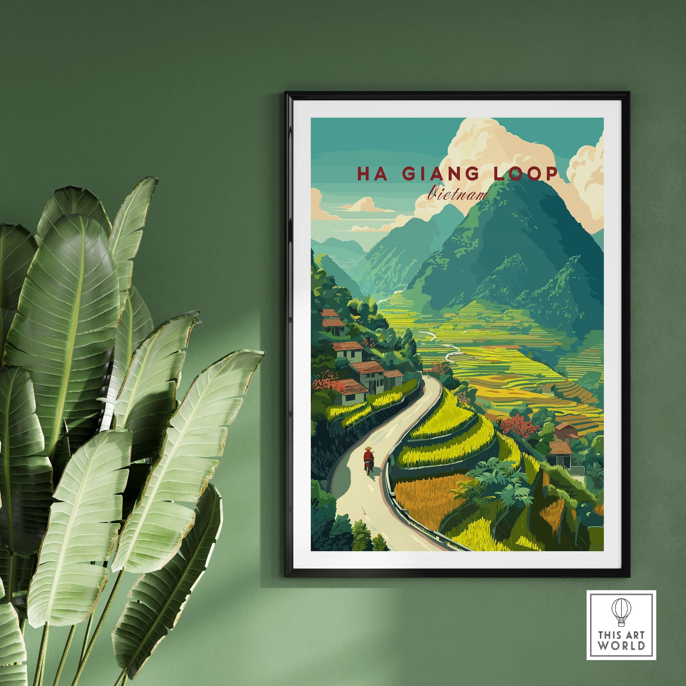 Ha Giang Loop Vietnam Travel Poster Rice Terraces Print Motorbike Landscape Art