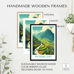 Ha Giang Loop Vietnam Valley Village Travel Print Motorbikes Poster Mountain Scenery in handmade wooden frames