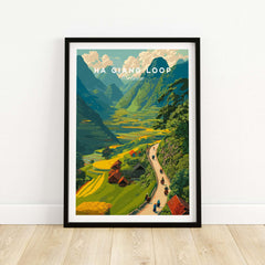 Ha Giang Loop Vietnam Valley Village Travel Print Motorbikes Poster Mountain Scenery