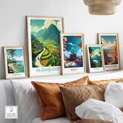 Ha Giang Loop Vietnam Valley Village Travel Print Motorbikes Poster Mountain Scenery displayed among other travel prints.