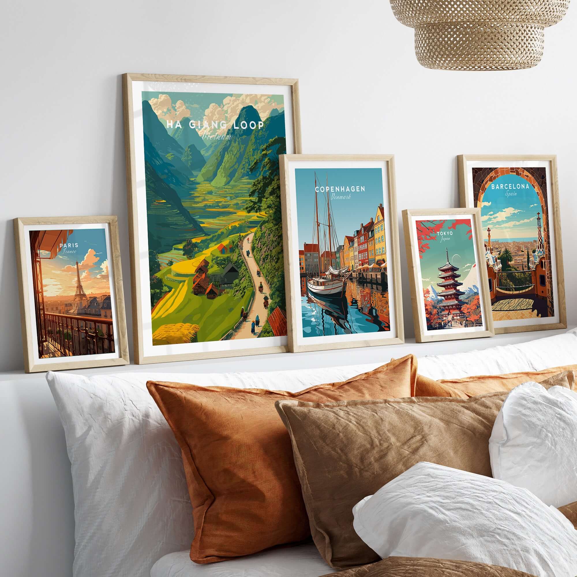Ha Giang Loop Vietnam Valley Village Travel Print Motorbikes Poster Mountain Scenery displayed on a stylish wall.