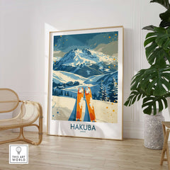 Hakuba Ski Print showcasing stunning mountain landscapes in Japan, perfect for winter sports enthusiasts and home decor.