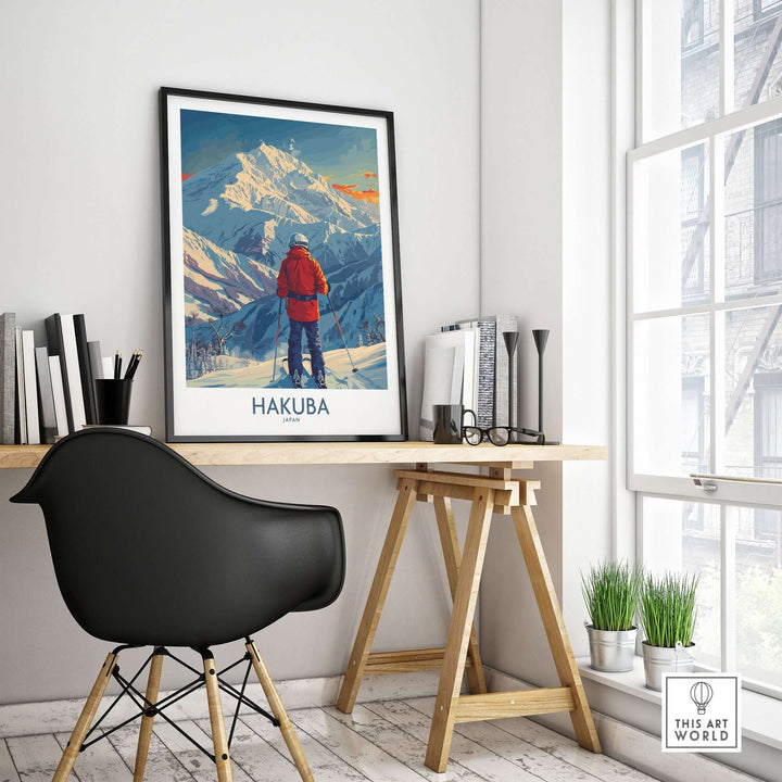 Hakuba Wall Art Print Japan in Modern Workspace Setting