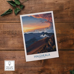 Haleakalā Craters Poster, Hawaiian Sunrise Print, Mountain Wall Decor featuring a breathtaking landscape.