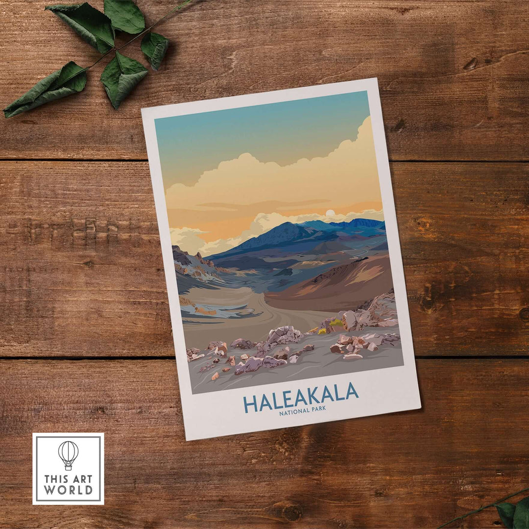 Haleakalā National Park print showcasing a sunset over the volcanic landscape, ideal for wall decor.