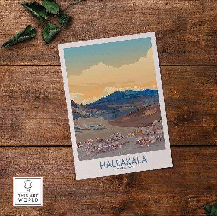 Haleakalā National Park print showcasing a sunset over the volcanic landscape, ideal for wall decor.
