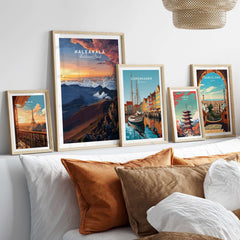 Haleakalā Sunset Poster, Maui Hawaii Wall Art, National Park Travel Print displayed in a stylish interior setting.