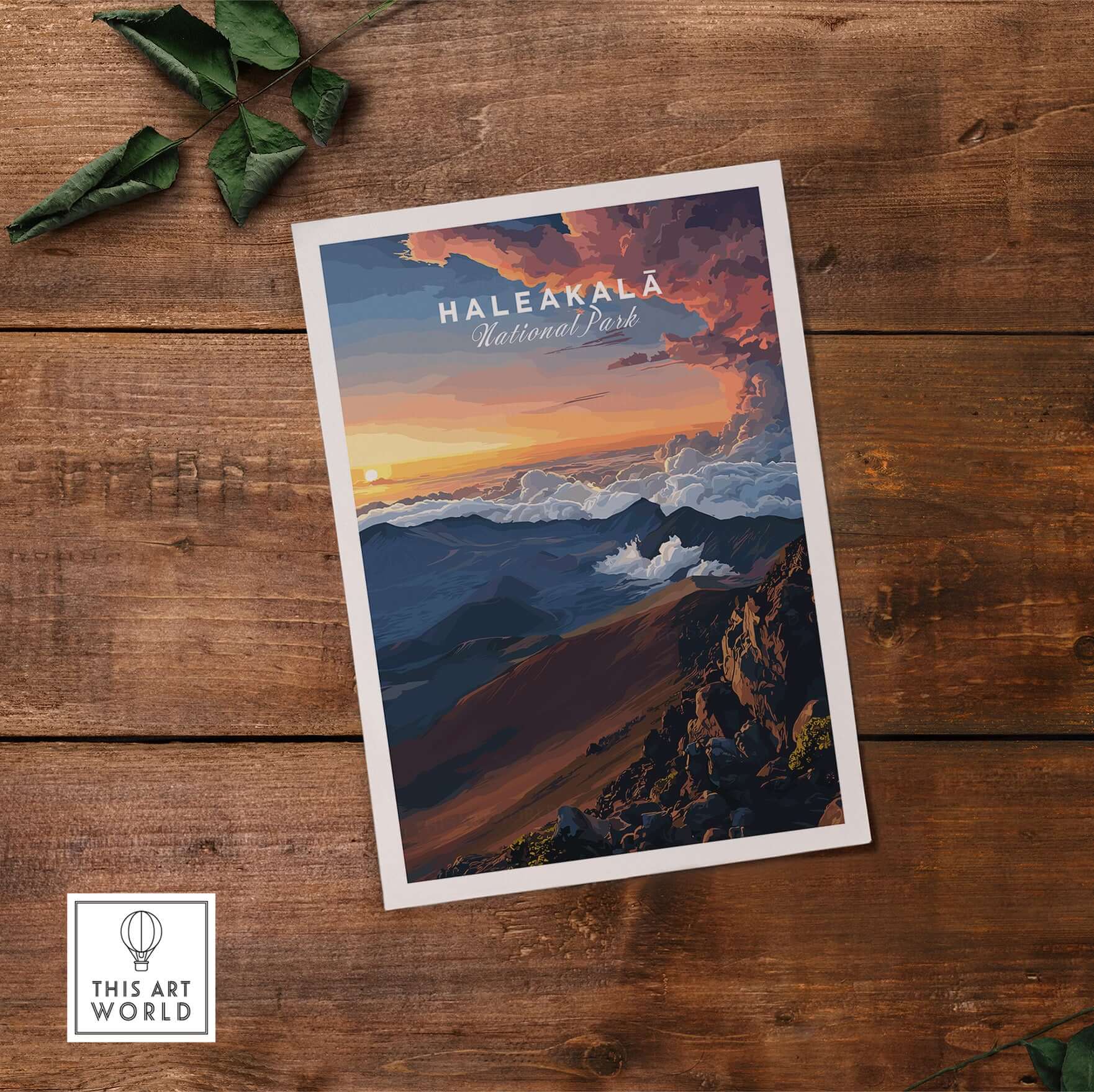 Haleakalā Sunset Poster, Maui Hawaii Wall Art, National Park Travel Print featuring a vibrant sunset scene.