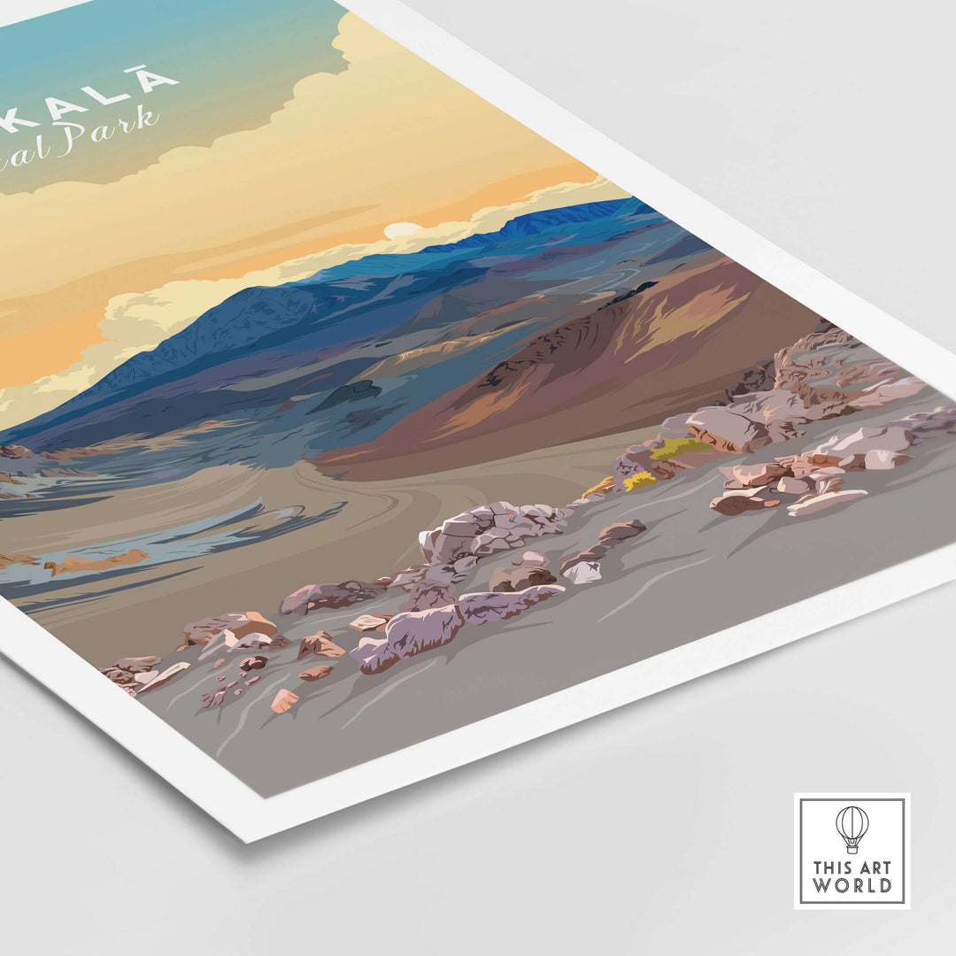 Haleakalā Volcano poster showcasing Maui's stunning landscape and vibrant colors for nature lovers and travelers.