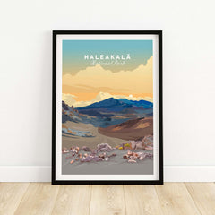 Haleakalā Volcano Poster, Maui Hawaii Travel Print, National Park Wall Art featuring scenic volcano landscape.