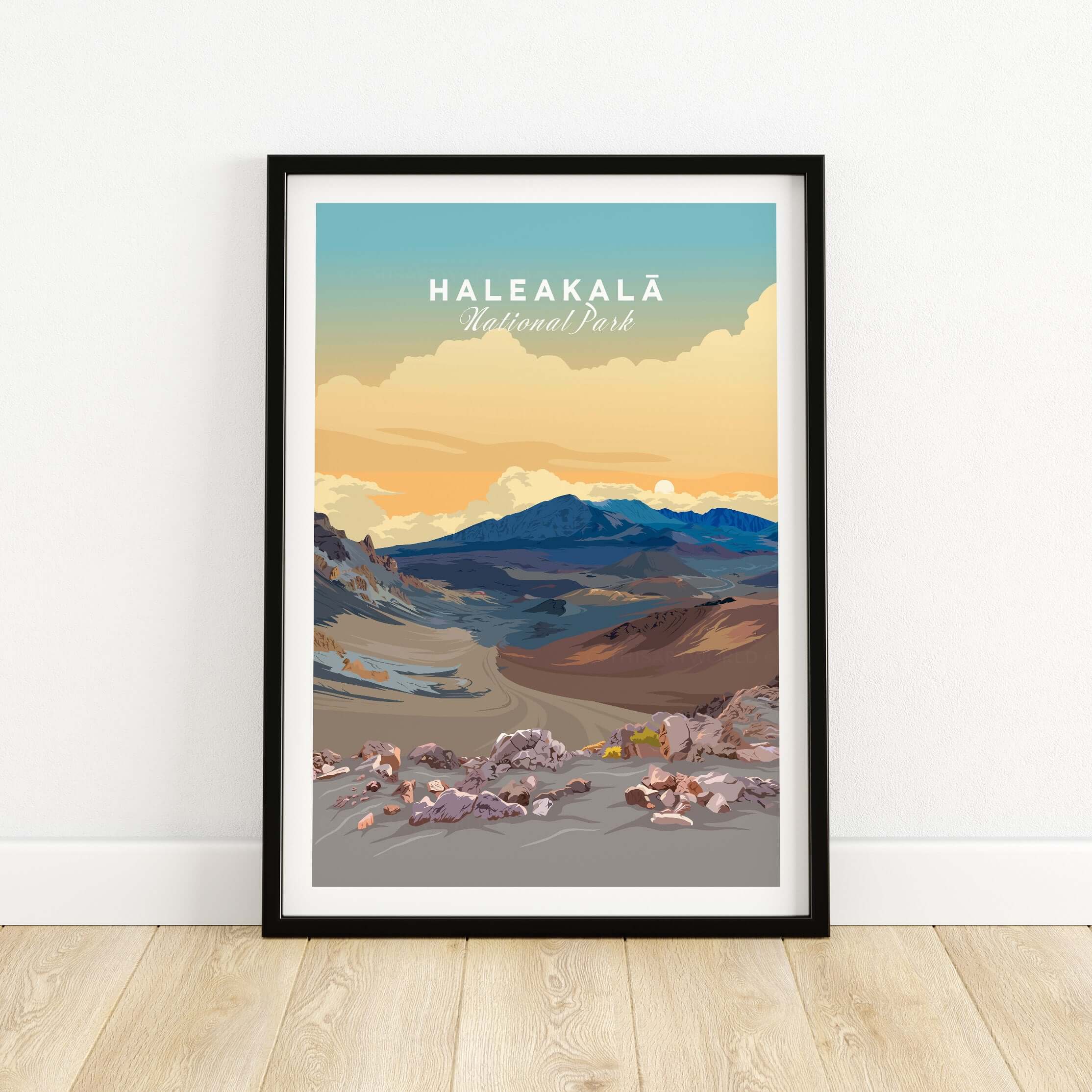 Haleakalā Volcano Poster, Maui Hawaii Travel Print, National Park Wall Art featuring scenic volcano landscape.