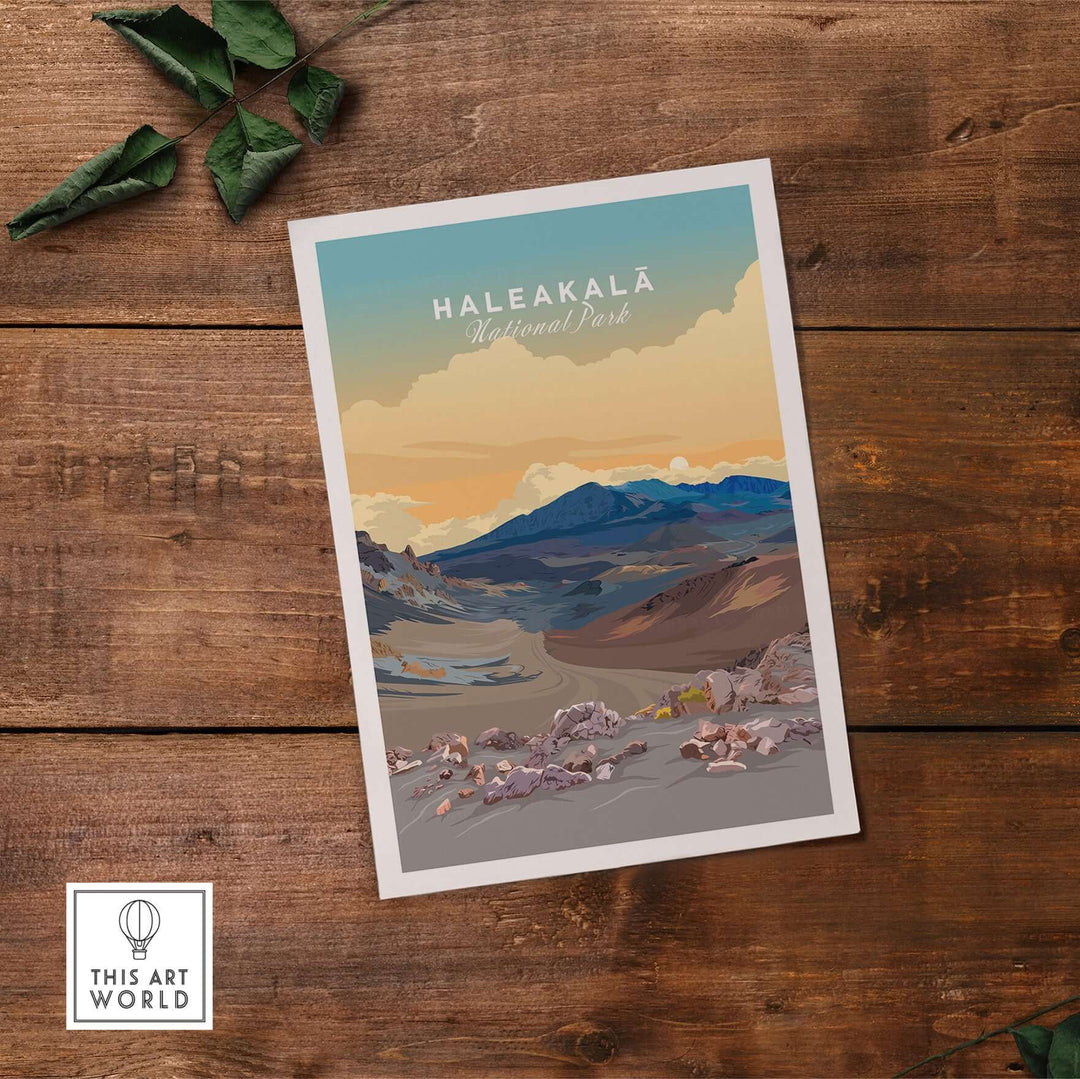 Haleakalā Volcano poster showcasing Maui's stunning landscape and vibrant colors, perfect for nature lovers and travel enthusiasts.