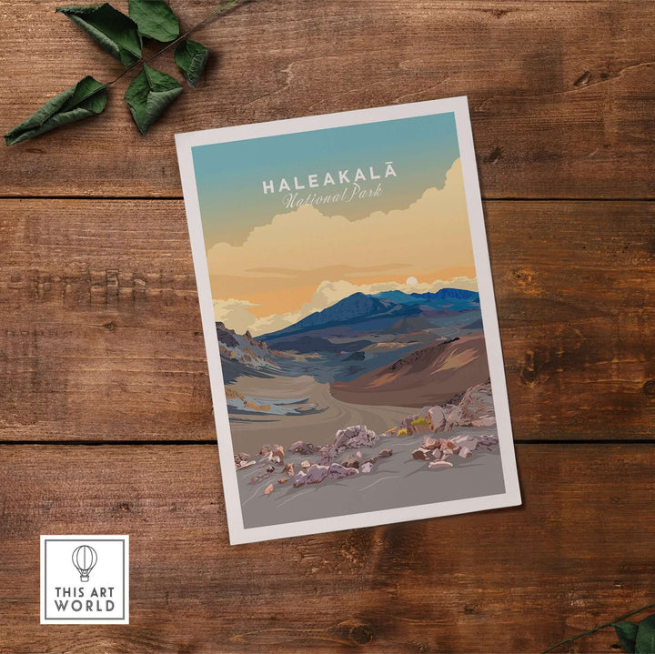 Haleakalā Volcano poster showcasing Maui's stunning landscape and vibrant colors, perfect for nature lovers and travel enthusiasts.