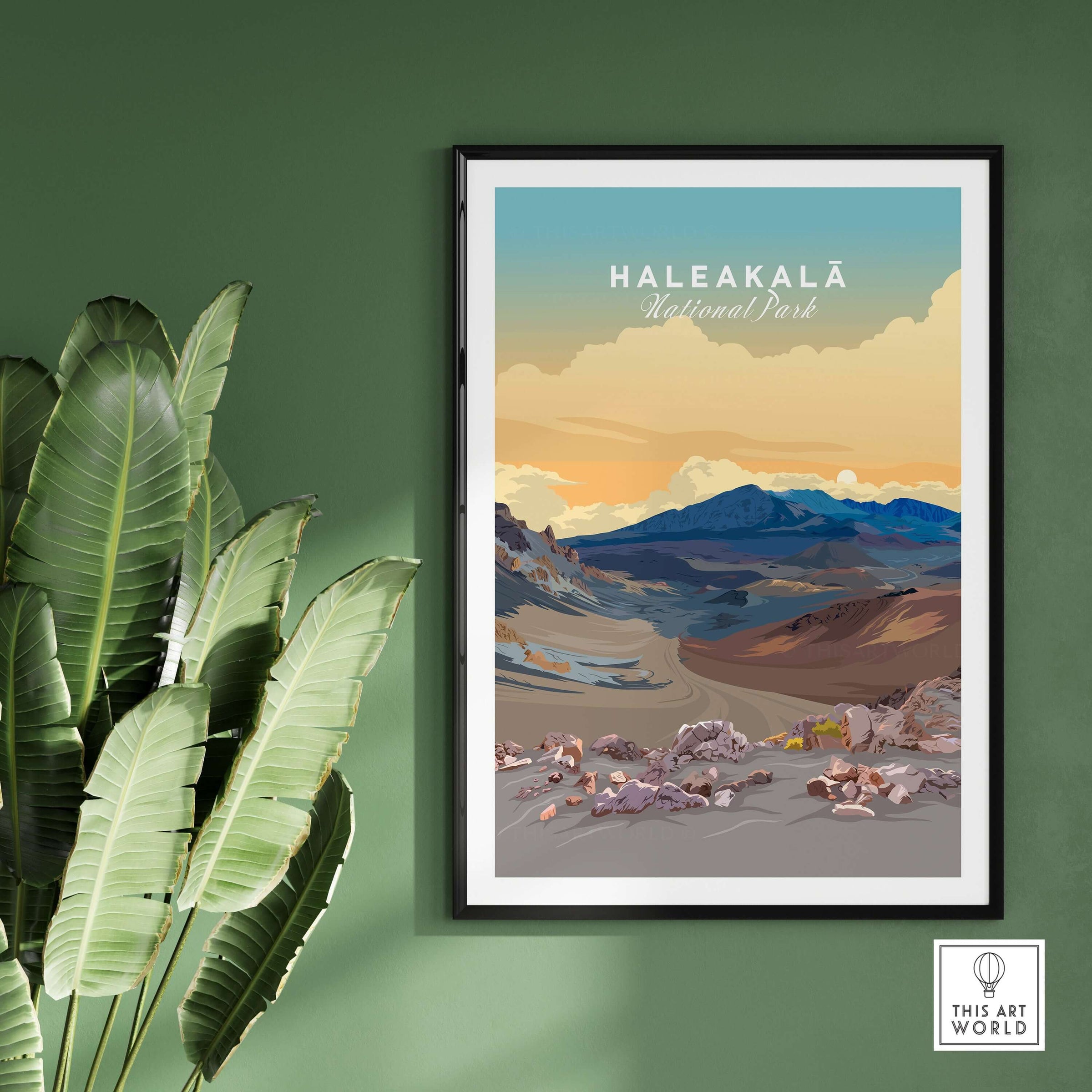 Haleakalā Volcano Poster, Maui Hawaii Travel Print, National Park Wall Art showcasing a colorful landscape.