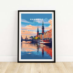 Hamburg Travel Print showcasing the vibrant architecture and waterways of Hamburg, Germany in stunning detail.