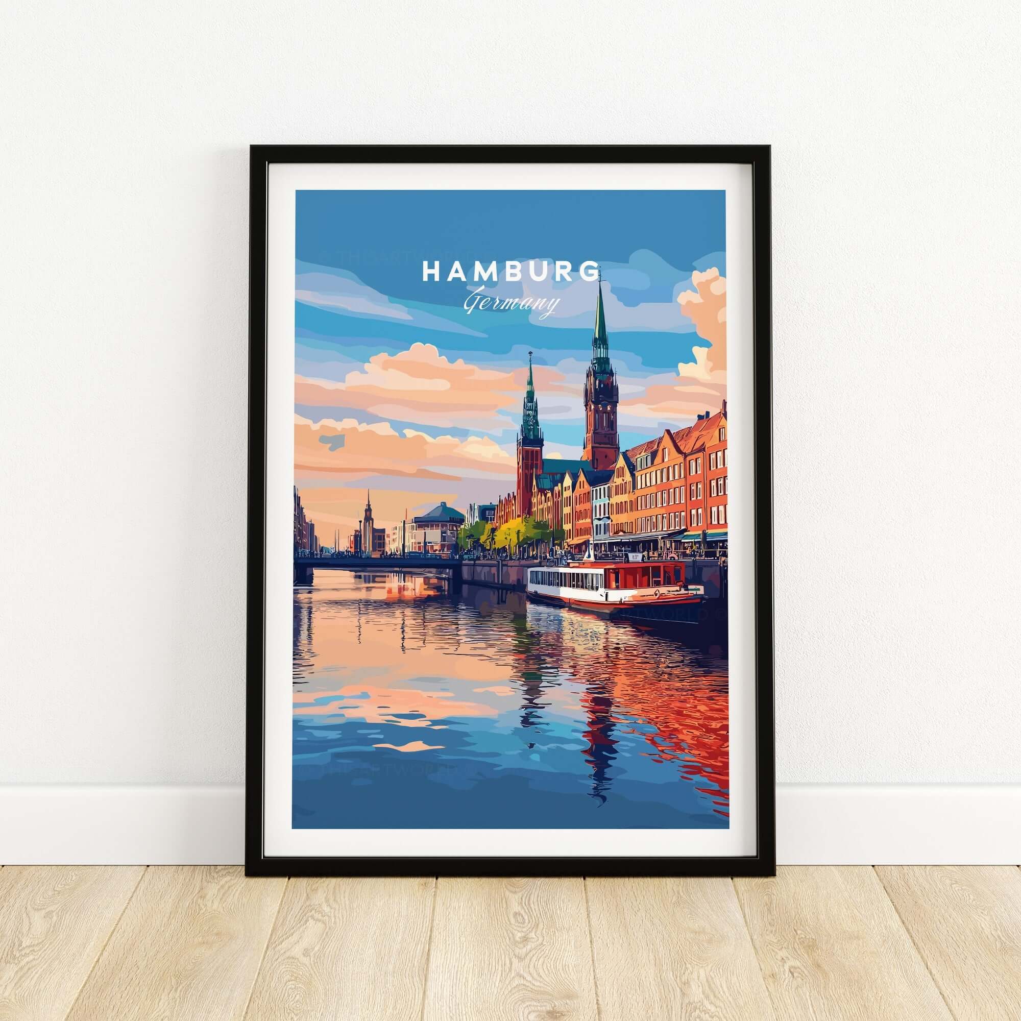 Hamburg Travel Print showcasing the vibrant architecture and waterways of Hamburg, Germany in stunning detail.