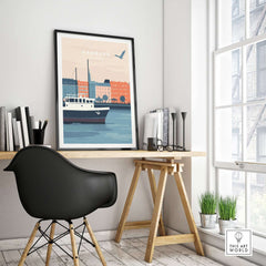 Hamburg Wall Art showcasing a scenic view of the city with a ship, perfect for home décor and inspiration.