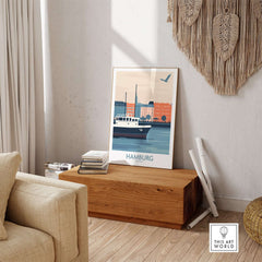 Hamburg Wall Art Print featuring vibrant colors and iconic architecture, perfect for home decor inspiration.