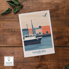Hamburg Wall Art Print showcasing the city's architecture and harbor on a vibrant travel poster.