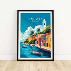 Hamilton Travel Print Bermuda showcasing vibrant colors and scenic waterfront of Bermuda.