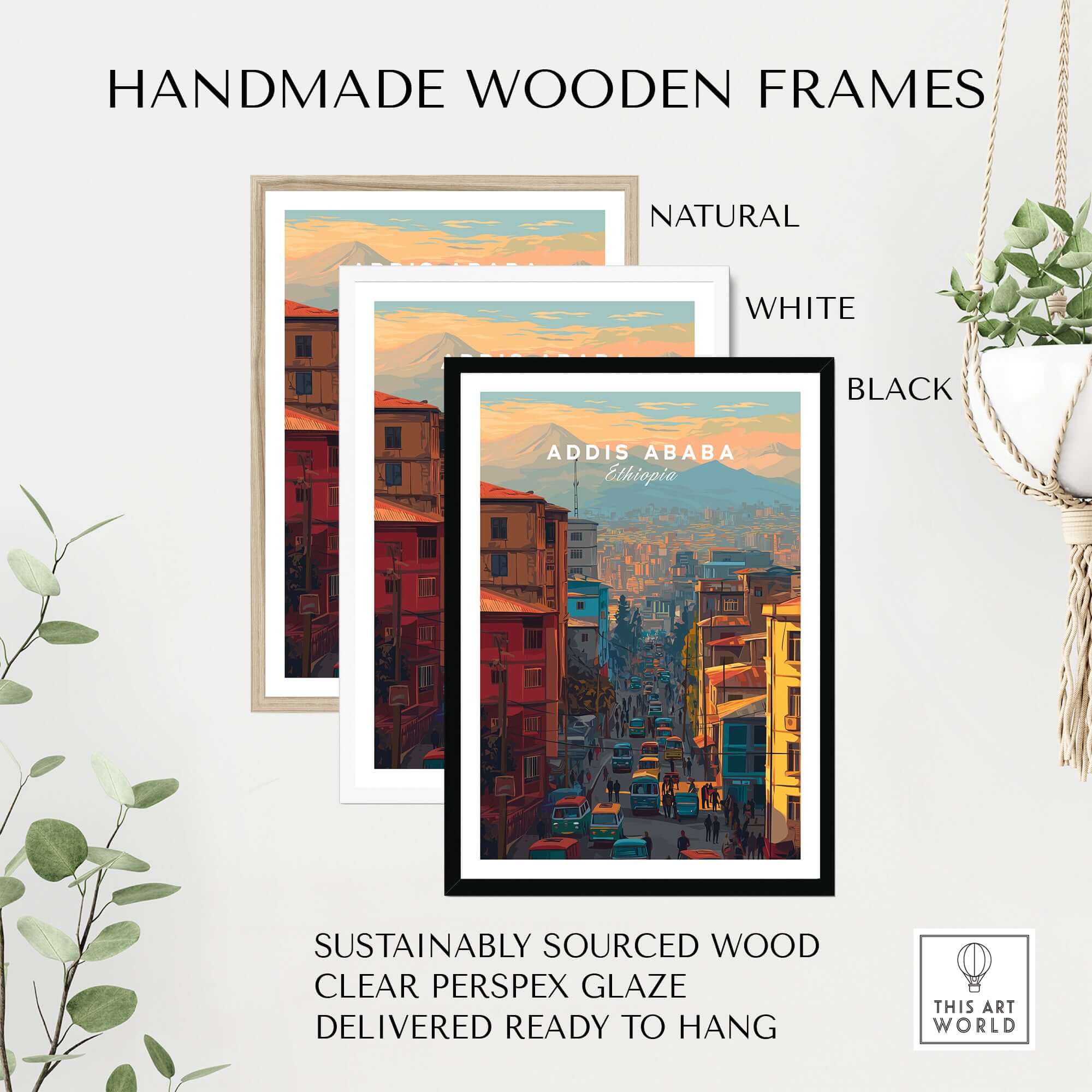 Addis Ababa Ethiopia City Street Poster - Vibrant Urban Wall Art in handmade wooden frames