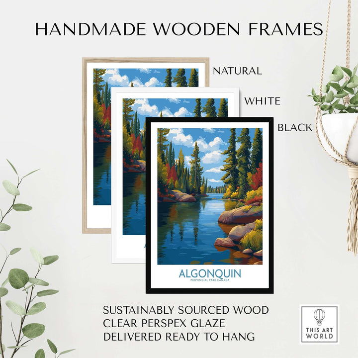 Algonquin Autumn Forest Art Print | Canada Fall Wilderness Poster displayed in handmade wooden frames.