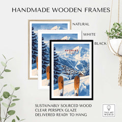 Avoriaz Ski Resort Print | French Alps Winter Wall Art framed in handmade wooden frames in natural, white, and black.
