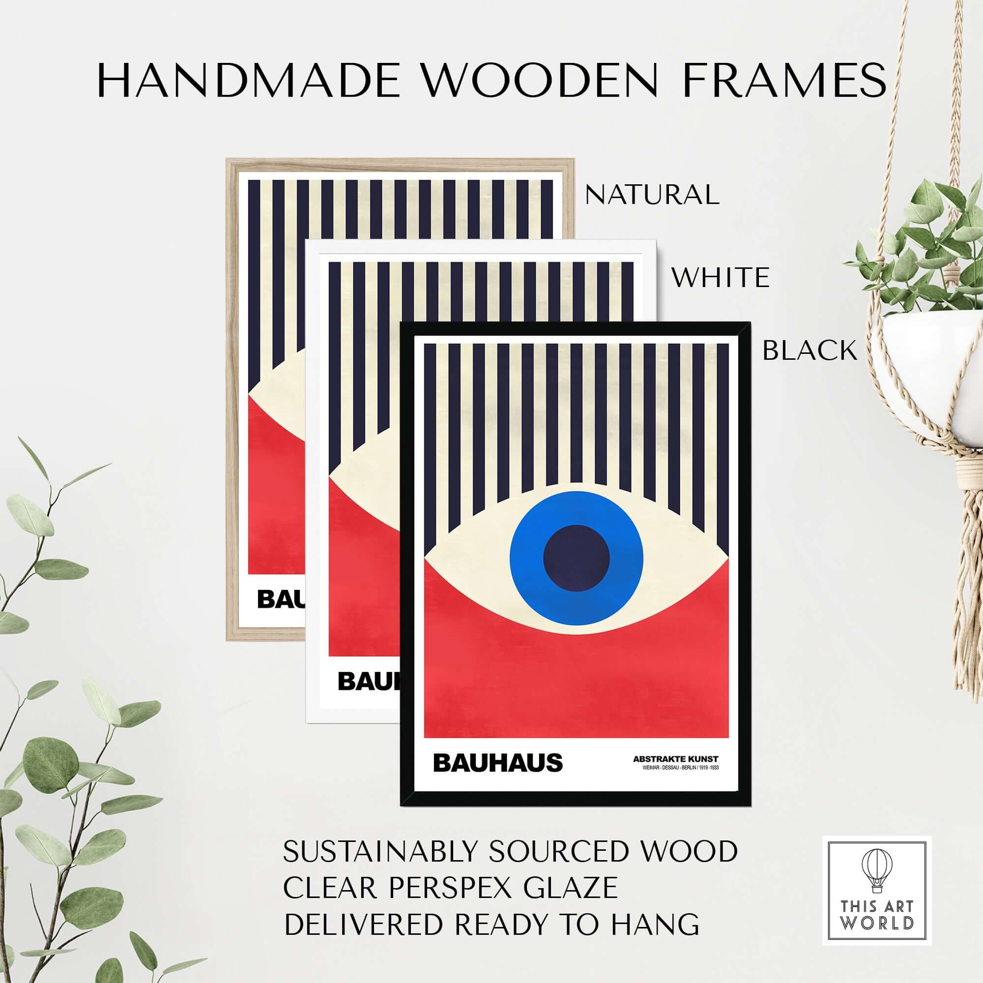 Bauhaus Exhibition Prints - Abstract Eye Art Print Geometric Red Blue Design in handmade wooden frames