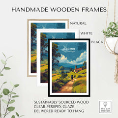 Camino de Santiago European Pilgrim's Trail Print | Hiking Route Wall Decor in handmade wooden frames
