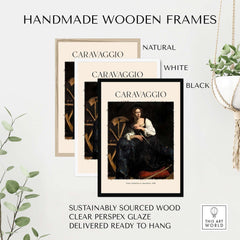 Caravaggio Art Print - Saint Catherine of Alexandria 1598 with handmade wooden frames in natural, white, and black finishes.