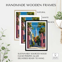 Handmade wooden frames in natural, white, and black for Charleston St. Philip's Steeple View Print | South Carolina Home Decor.