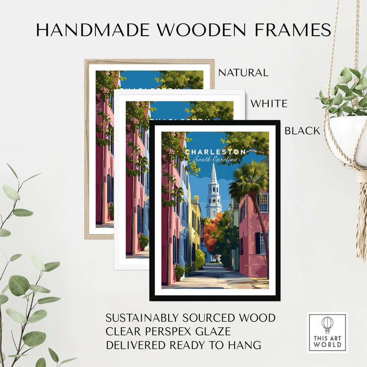 Charleston St. Philip's Steeple View Print | South Carolina Home Decor displayed in handmade wooden frames.