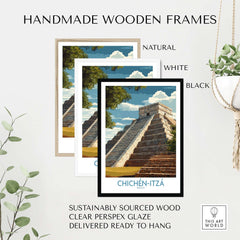 Mexico Chichén Itzá El Castillo Poster Mayan Temple Travel Print Ancient Ruins Wall Art in handmade wooden frames