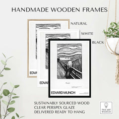 Edvard Munch The Scream 1895 Lithograph Art Print Expressionist Poster in handmade wooden frames natural white black