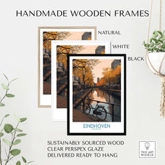 Eindhoven Netherlands Art Print | Autumn Cityscape Poster framed in natural, white, and black handmade wooden frames.