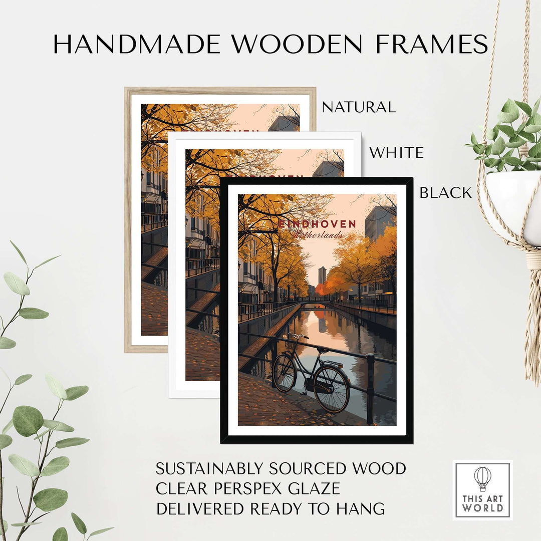 Eindhoven Print | Netherlands Home Decor Walll Art in handmade wooden frames, featuring natural, white and black options.