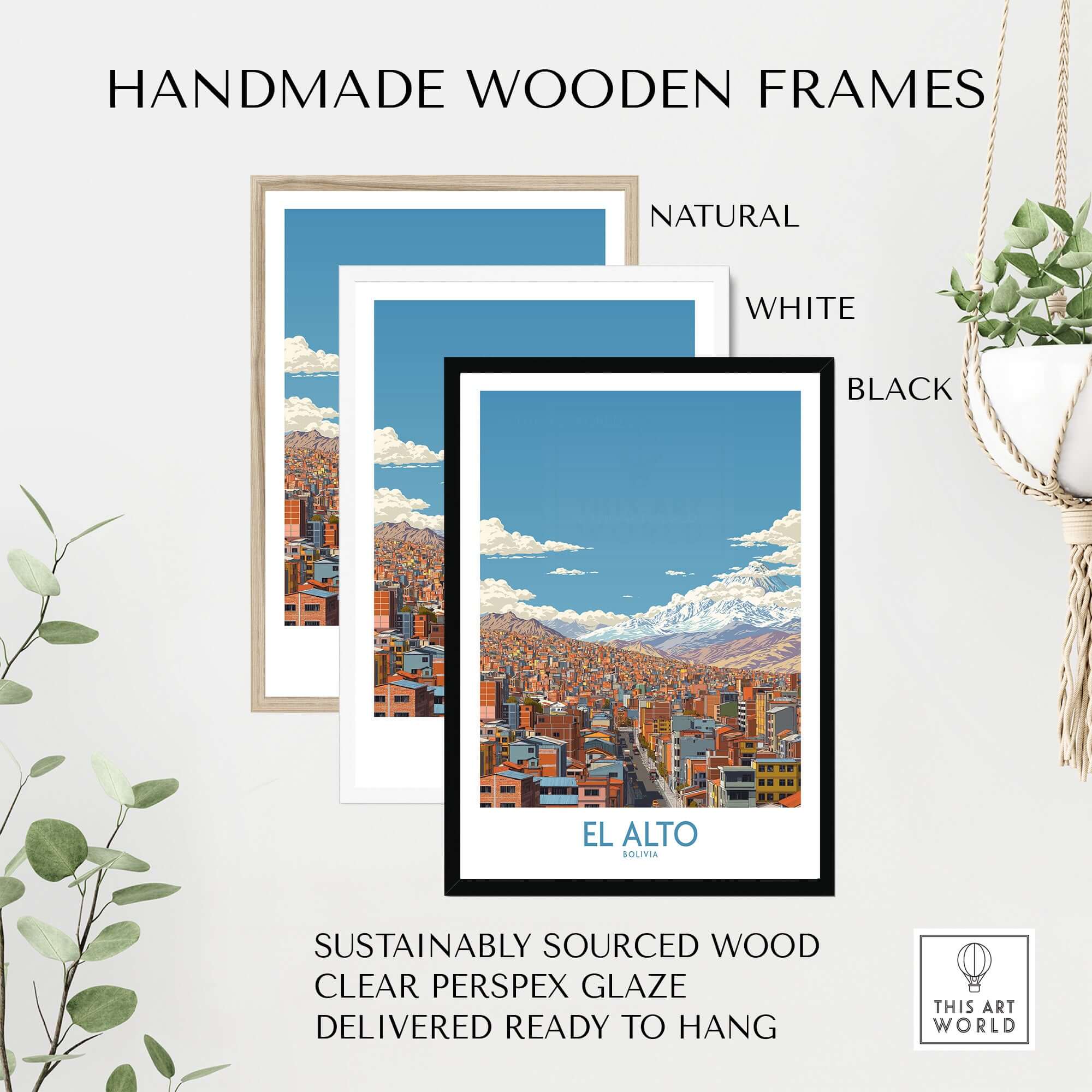 El Alto Bolivia Urban Landscape Print - Andes Mountain Travel Decor in handmade wooden frames.